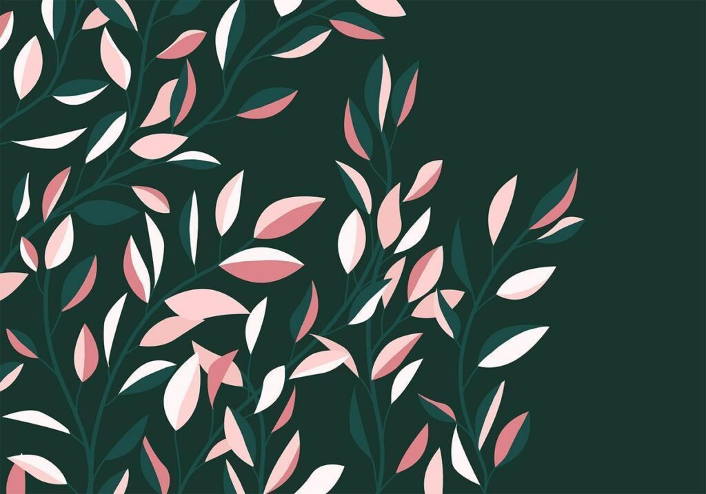 Fotobehang - Flowering vine - minimalist climbing leaves on a green background