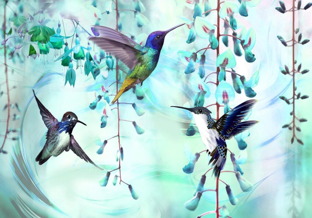 Fotobehang - Flying Hummingbirds (Green) - Afbeelding 2