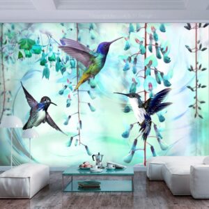 Fotobehang - Flying Hummingbirds (Green)