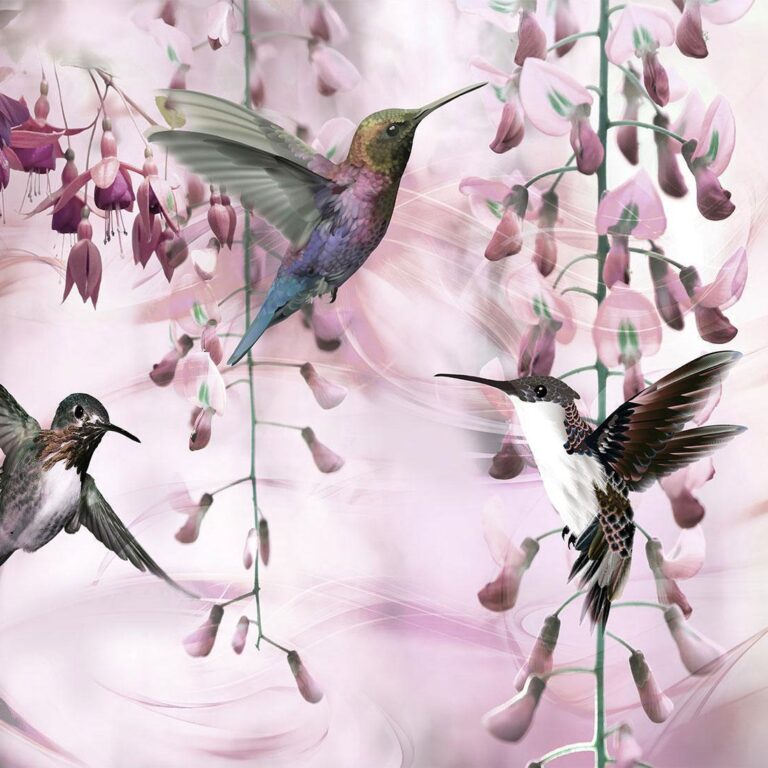 Fotobehang - Flying Hummingbirds (Pink)