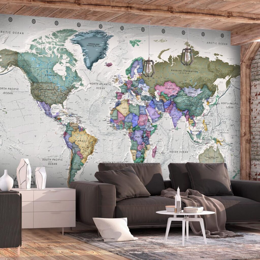 Fotobehang - Geography study - world map with signed countries in English - Afbeelding 2