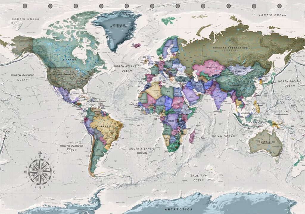 Fotobehang - Geography study - world map with signed countries in English