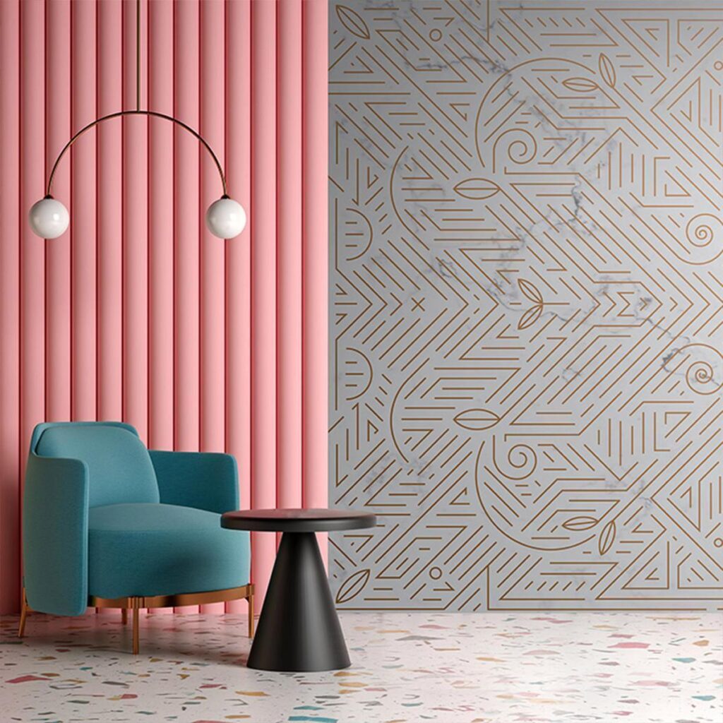 Fotobehang - Geometric Pattern Shades of Gold and Marble Stone - Afbeelding 2