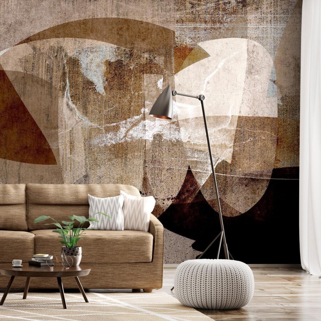 Fotobehang - Geometric abstraction with shapes - composition in brown colours - Afbeelding 2