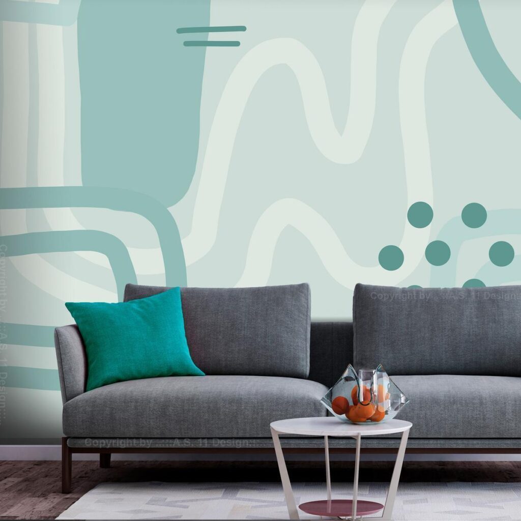 Fotobehang - Geometric forms and patterns - abstract background with turquoise patterns - Afbeelding 2