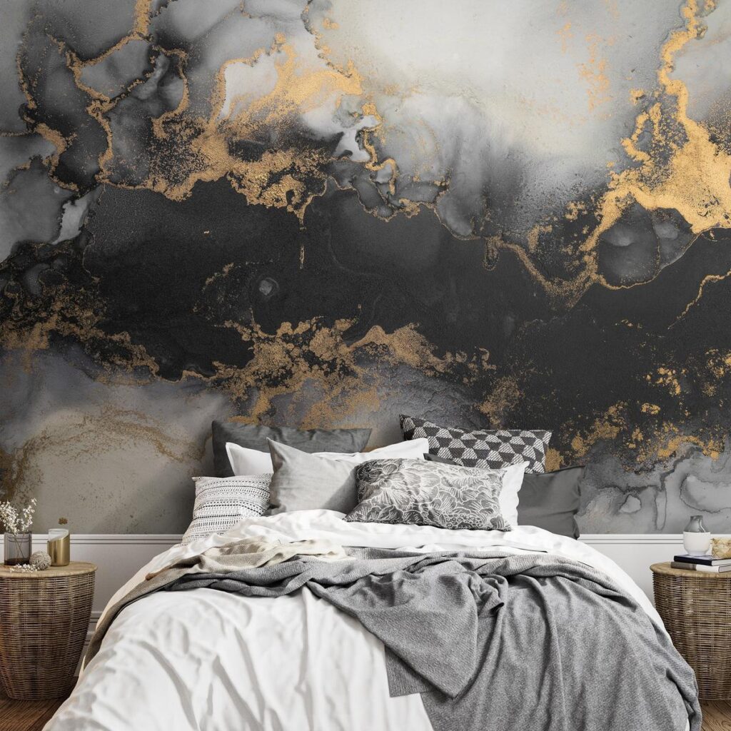 Fotobehang - Gold Explosions - an Abstract Pattern Inspired by Marble - Afbeelding 2