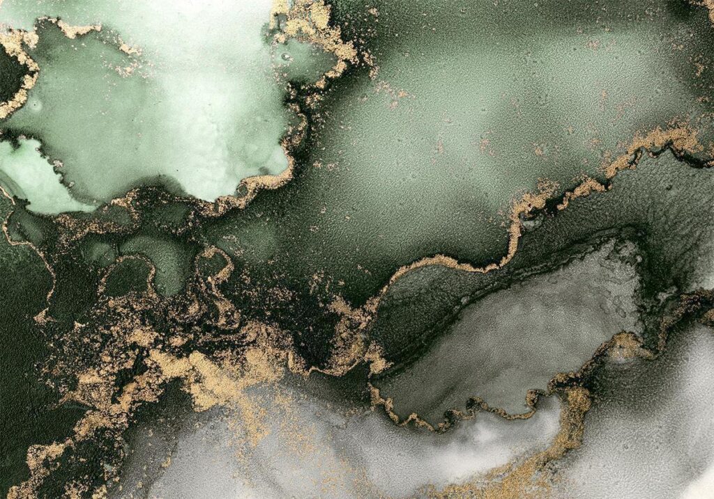 Fotobehang - Green Watercolour - Abstraction Inspired by Marble Structure
