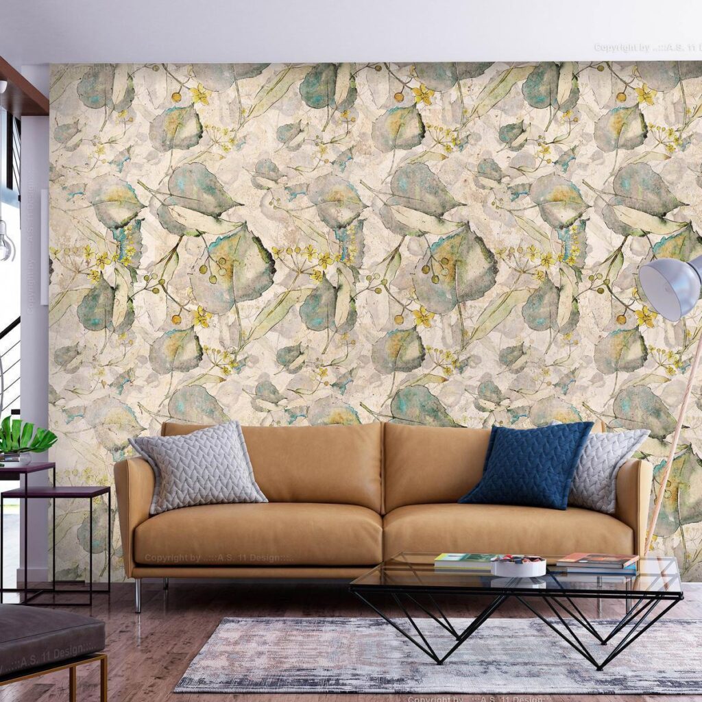 Fotobehang - Green and yellow autumn souvenirs - floral design with leaves - Afbeelding 2
