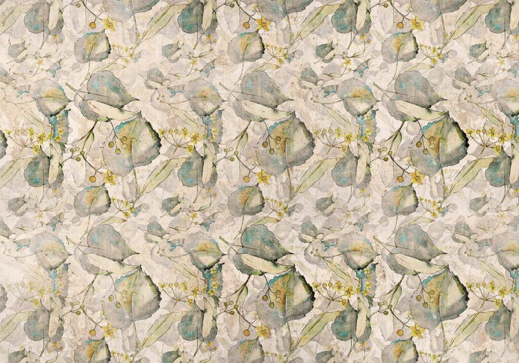 Fotobehang - Green and yellow autumn souvenirs - floral design with leaves