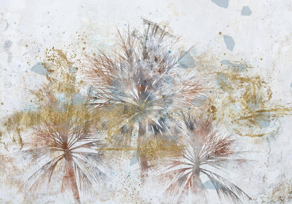 Fotobehang - Grey palms - plant motif in an abstract composition with patterns - Afbeelding 2
