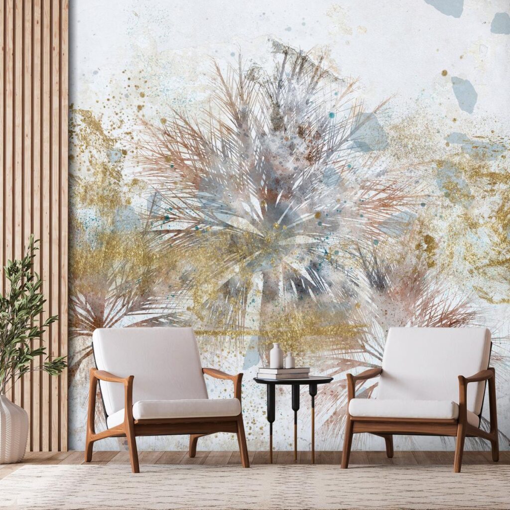 Fotobehang - Grey palms - plant motif in an abstract composition with patterns