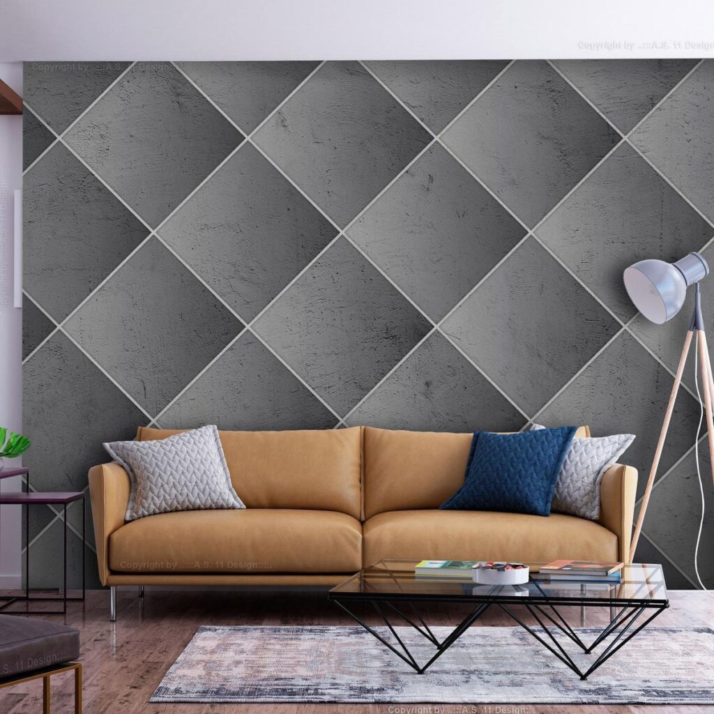Fotobehang - Grey symmetry - geometric concrete pattern with white joints