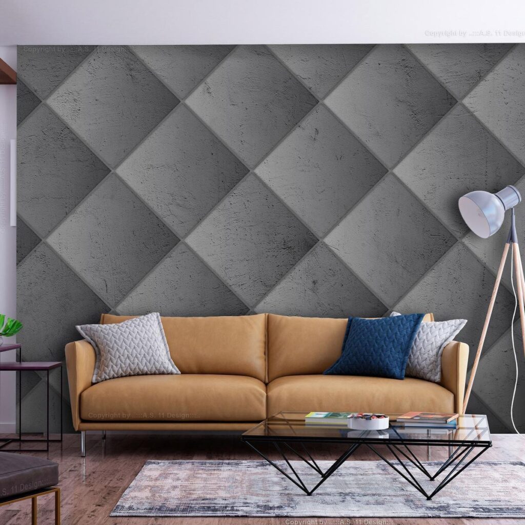 Fotobehang - Grey symmetry - geometric pattern in concrete pattern with light joints - Afbeelding 2