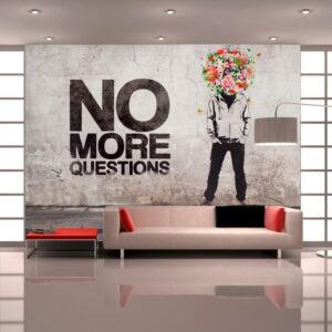 Fotobehang - Head of Flowers - Graphic of a Man and English Text on Gray Background