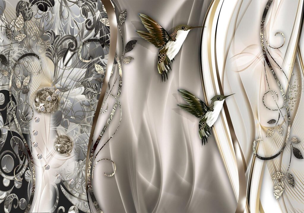 Fotobehang - Hummingbirds on the Wave (Brown) - Afbeelding 2