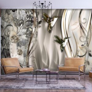 Fotobehang - Hummingbirds on the Wave (Brown)