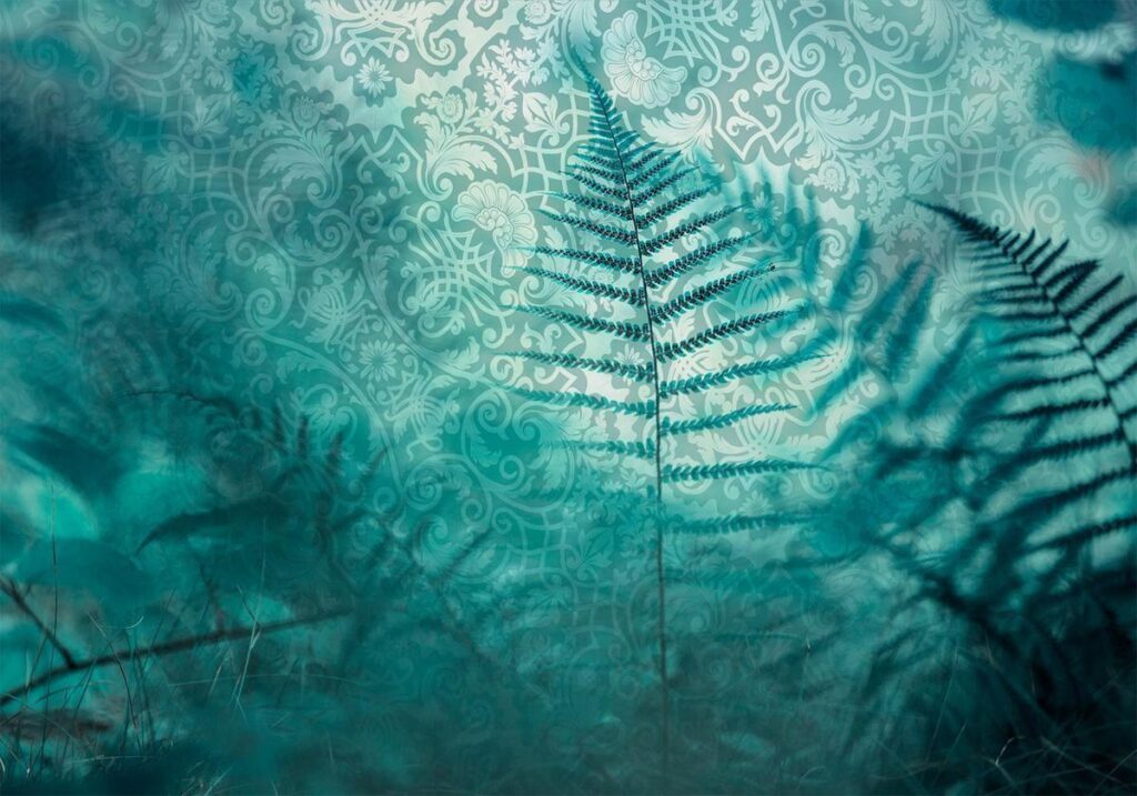 Fotobehang - In a forest retreat - abstract composition with ferns and patterns - Afbeelding 2