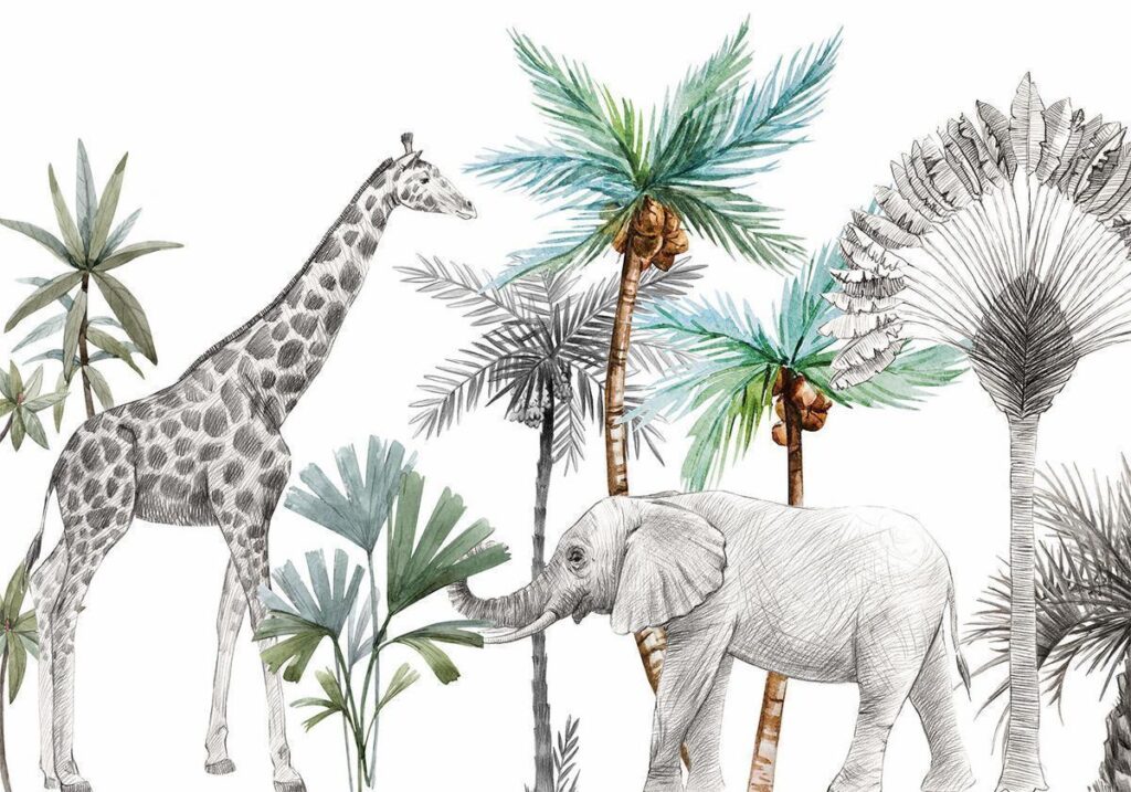 Fotobehang - Jungle Animals Wallpaper for Children's Room in Cartoon Style - Afbeelding 2