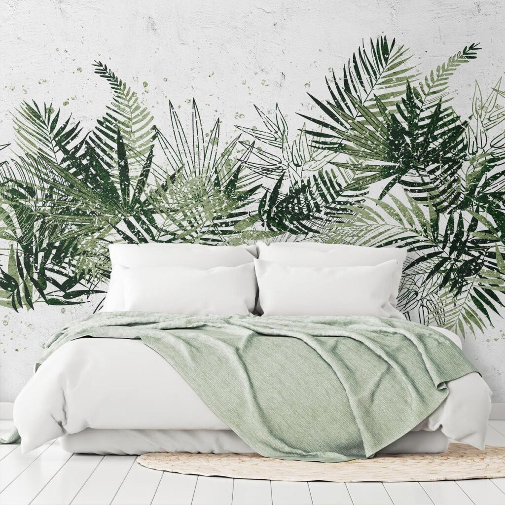 Fotobehang - Jungle and green plume - large tropical leaves on a white background - Afbeelding 2