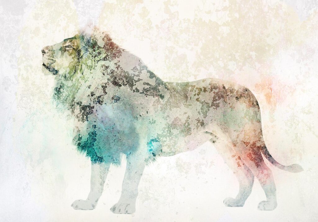 Fotobehang - King of the animals - lion on a solid textured background with coloured accent - Afbeelding 2