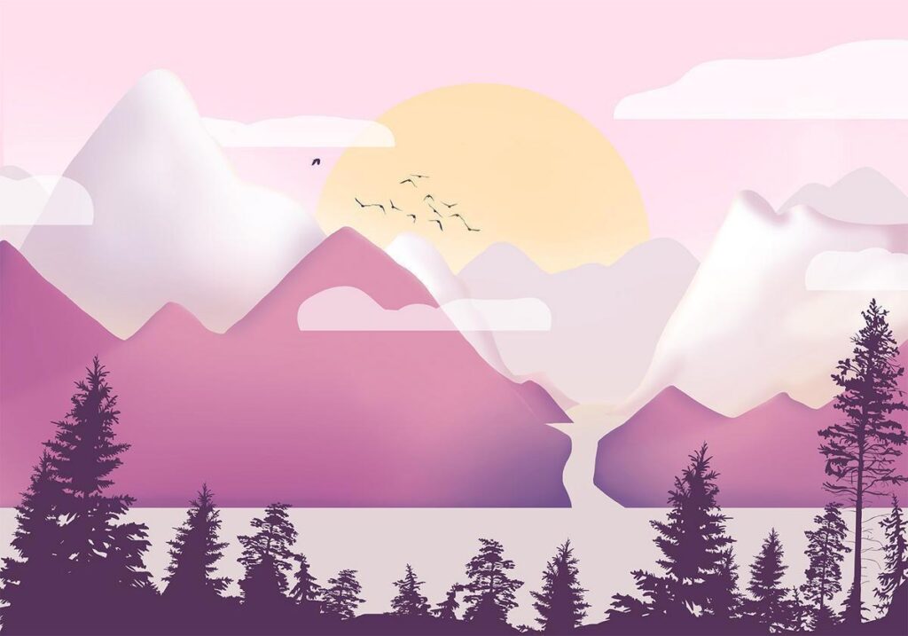Fotobehang - Landscape at Sunset - Third Variant - Afbeelding 2
