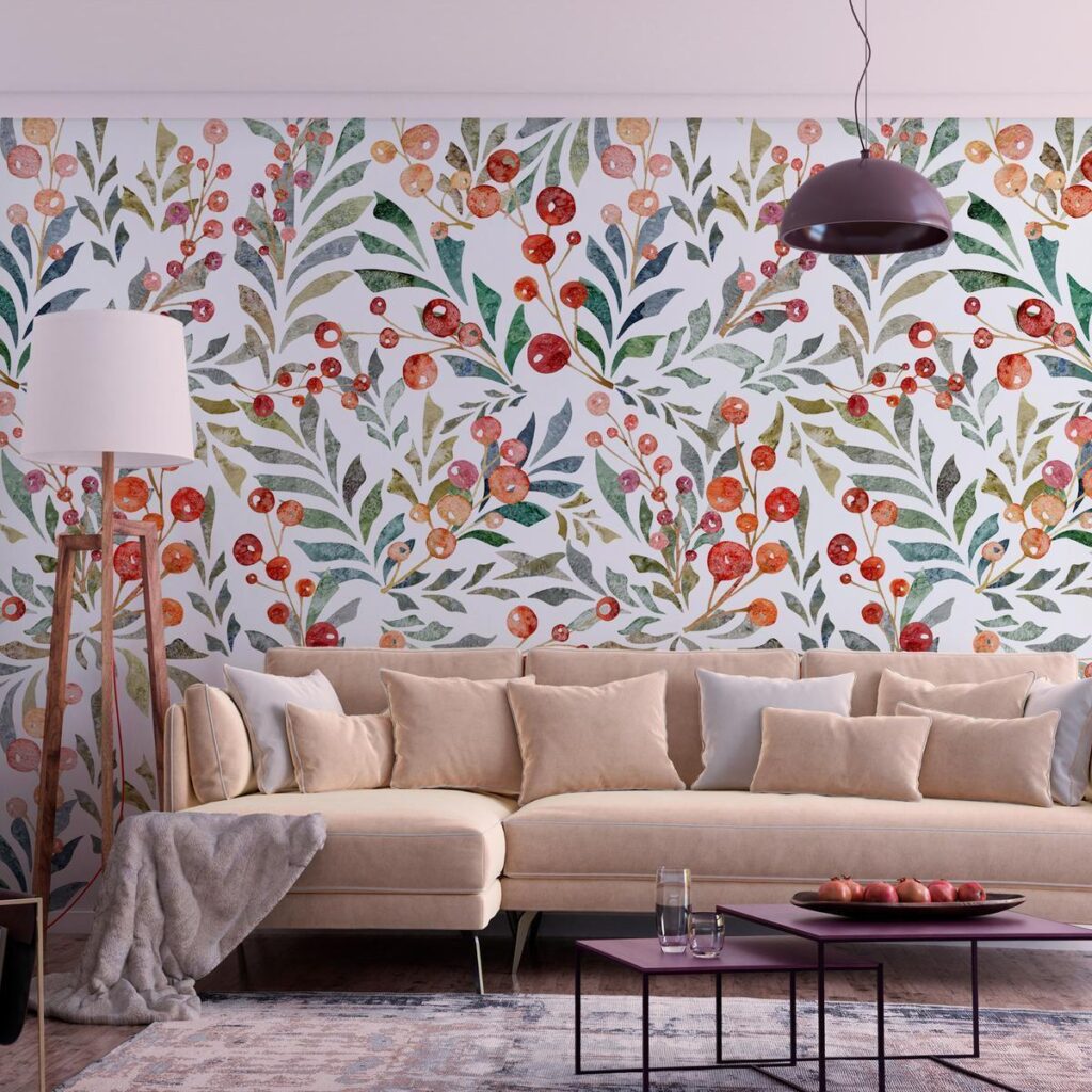 Fotobehang - Leaves of Red Berries - Afbeelding 2