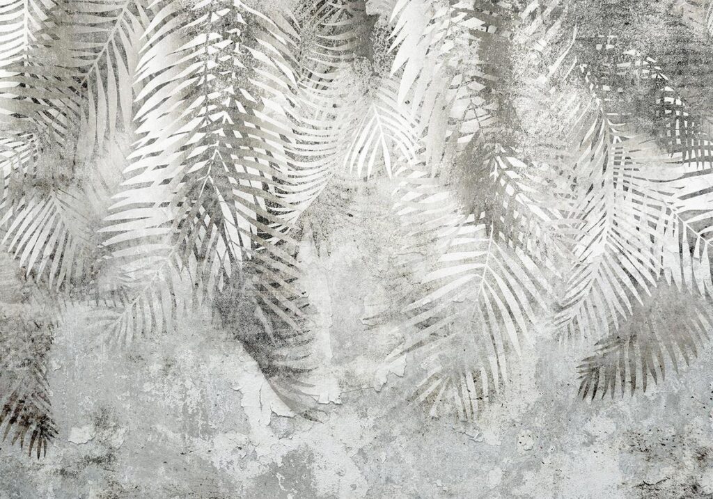 Fotobehang - Light and shadow - grey and white composition with floral motif and pattern - Afbeelding 2