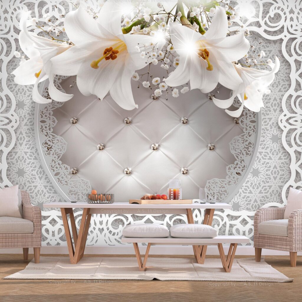 Fotobehang - Lilies and Quilted Background - Afbeelding 2