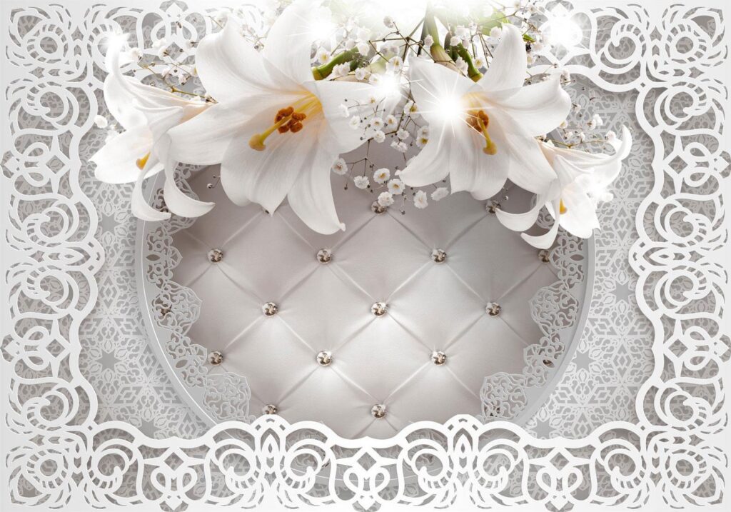 Fotobehang - Lilies and Quilted Background