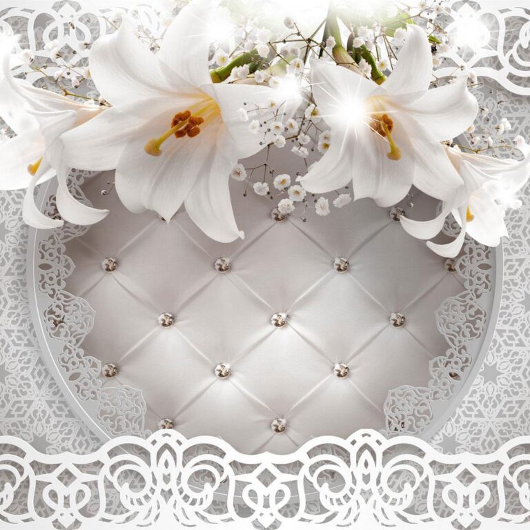 Fotobehang - Lilies and Quilted Background