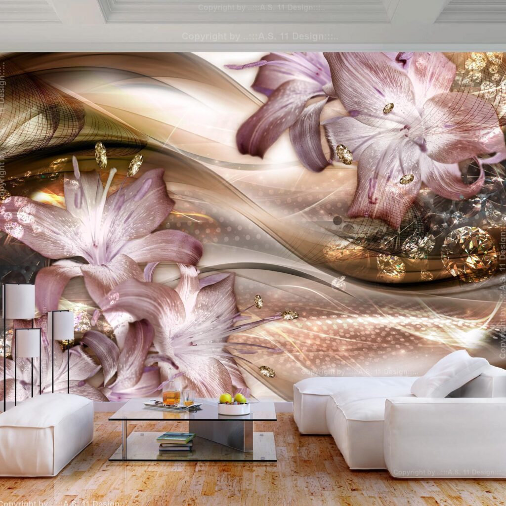 Fotobehang - Lilies on the Wave (Brown) - Afbeelding 2