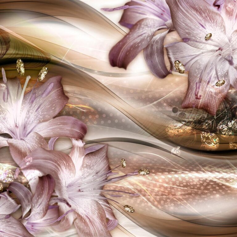 Fotobehang - Lilies on the Wave (Brown)