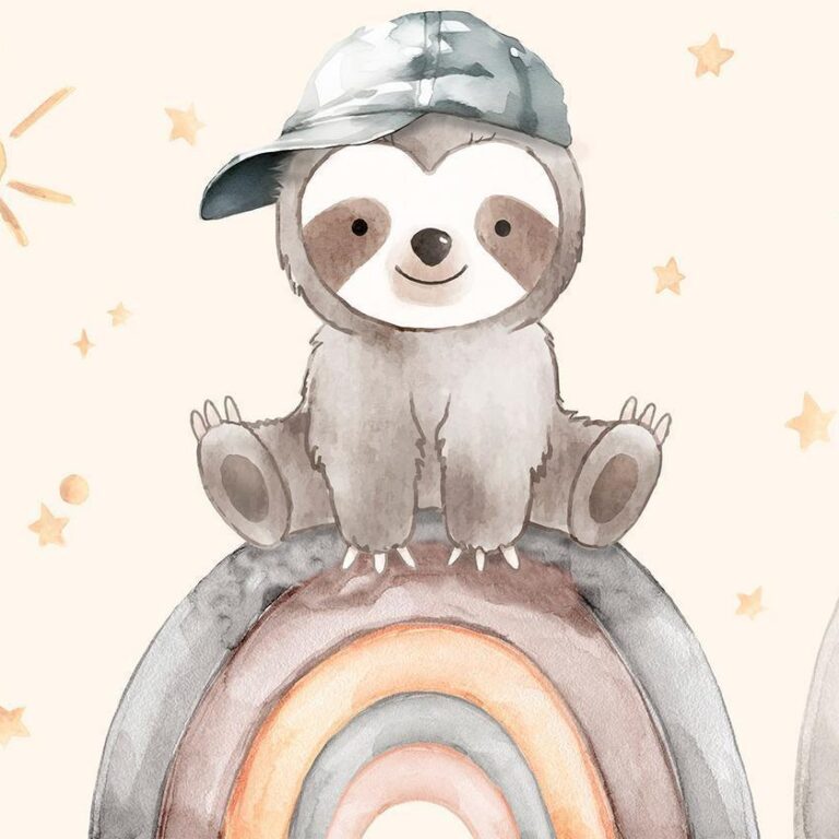 Fotobehang - Little Sloth Among Stars and Rainbows