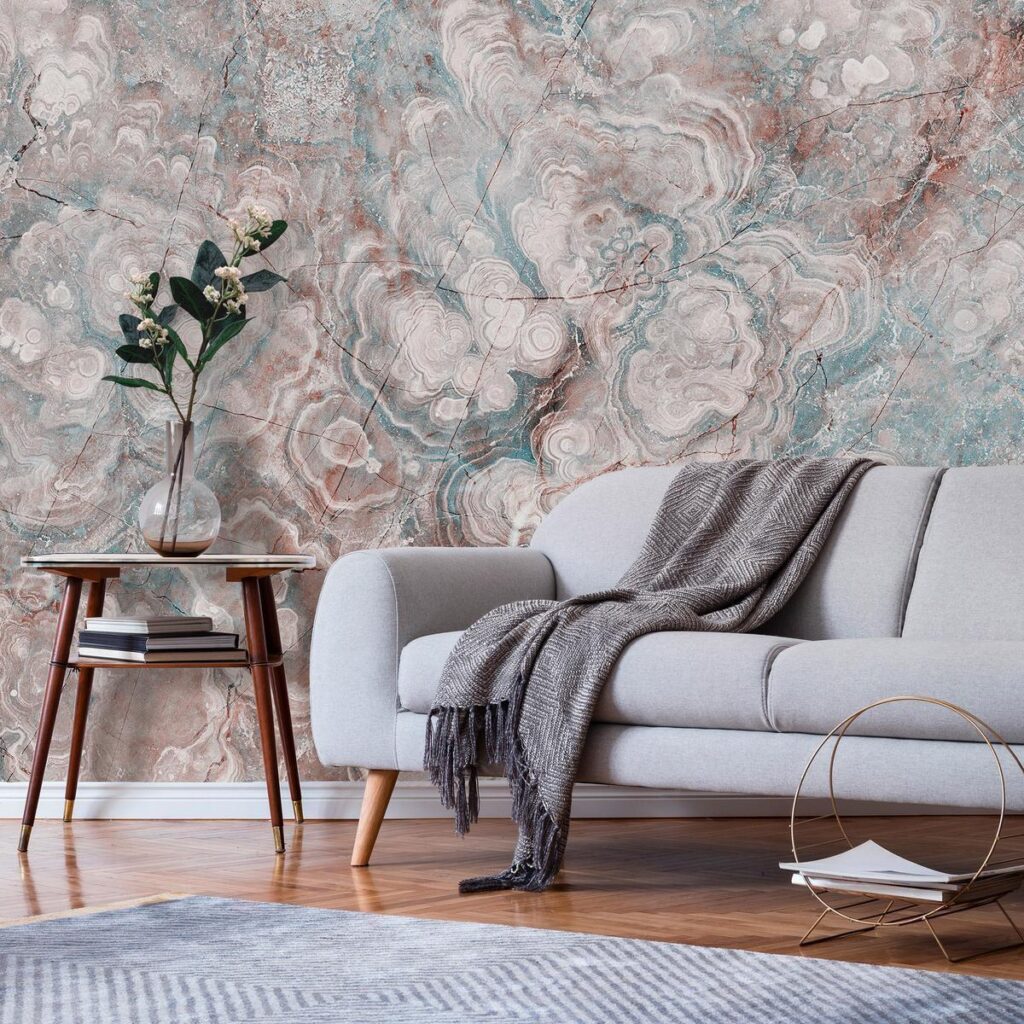 Fotobehang - Marble Flowers - Natural Stone Structures in Pastel Colours