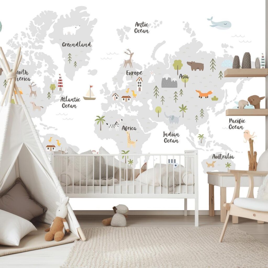 Fotobehang - Minimalist Map for Children's Room - Afbeelding 2