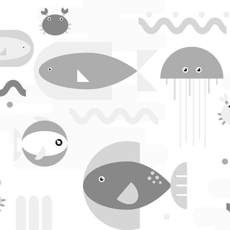 Fotobehang - Minimalist grey ocean - geometric fish in water for children