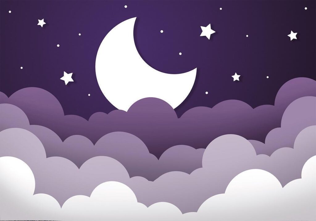 Fotobehang - Moon dream - clouds in a purple sky with stars for children - Afbeelding 2