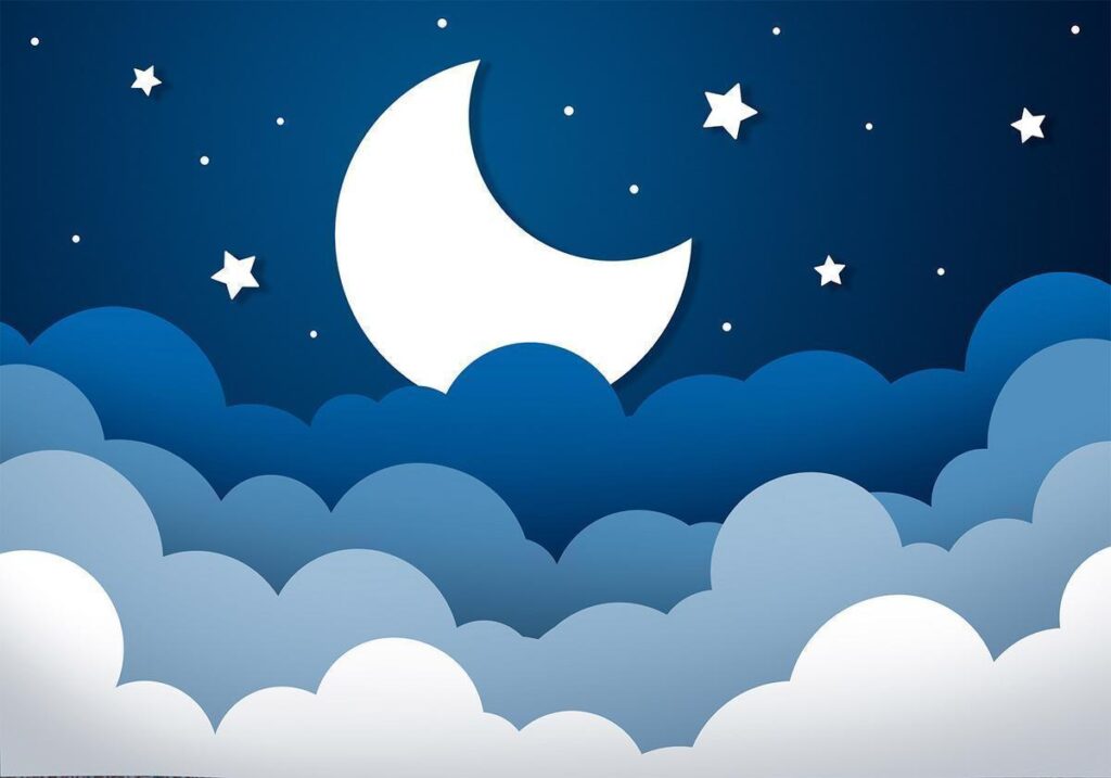 Fotobehang - Moon dream - clouds on a dark blue sky with stars for children - Afbeelding 2