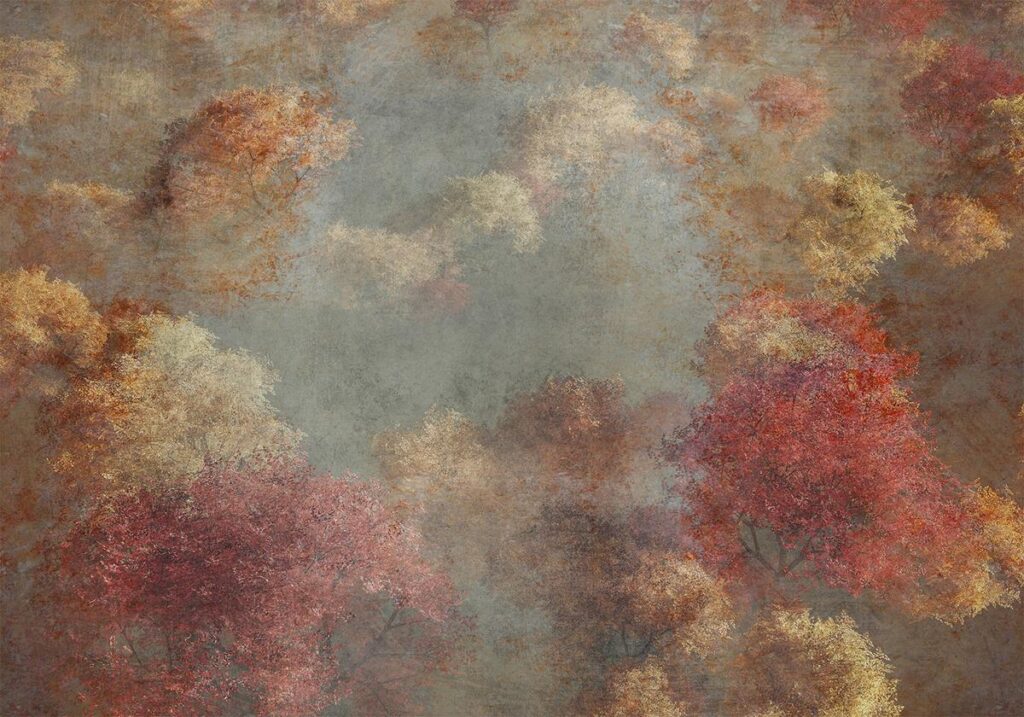 Fotobehang - Nature in autumn - landscape of autumn trees in painted retro style - Afbeelding 2
