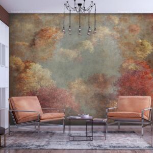 Fotobehang - Nature in autumn - landscape of autumn trees in painted retro style