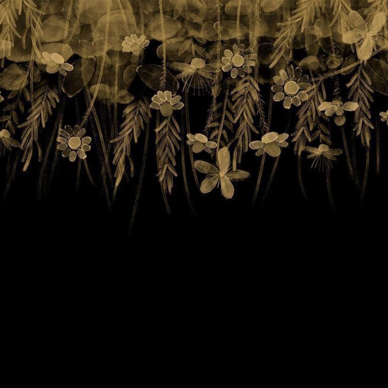 Fotobehang - Nature landscape - black abstract nature motif with flowers in sepia