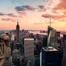 Fotobehang - New York: The skyscrapers and sunset