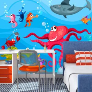 Fotobehang - Octopus and shark