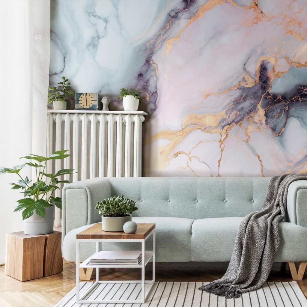 Fotobehang - Pastel Stones - Pink and Blue Marble-based Structures - Afbeelding 2