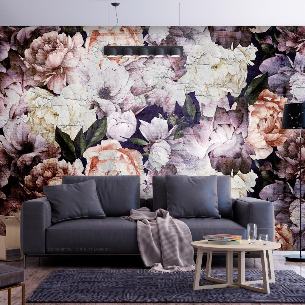Fotobehang - Plant motif with peonies in a garden - retro style flower background - Afbeelding 2