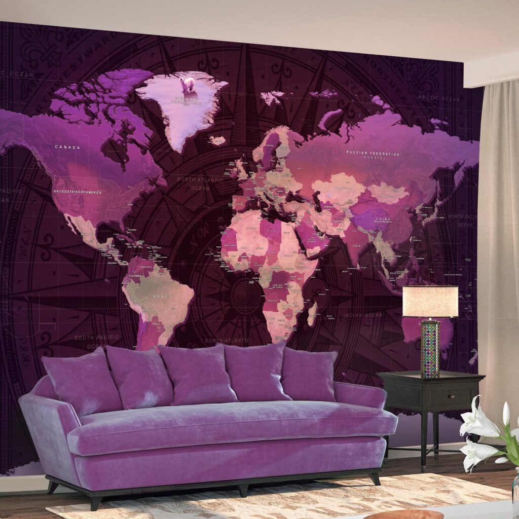 Fotobehang - Purple World Map - Afbeelding 2