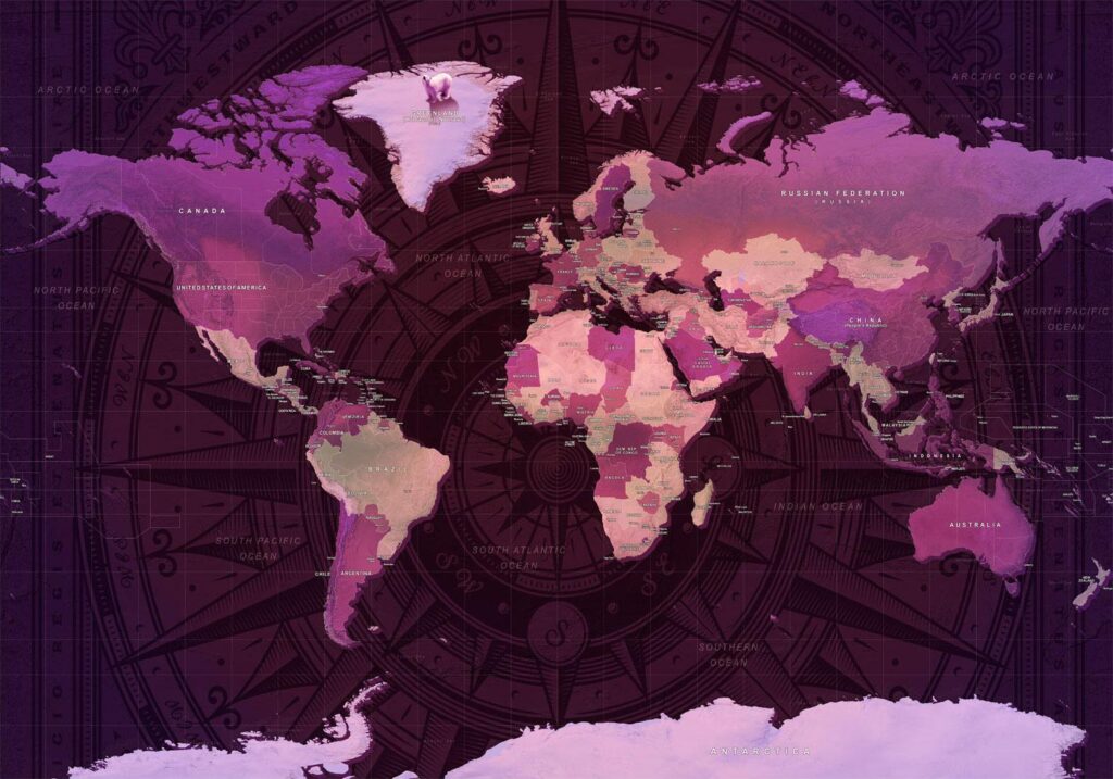 Fotobehang - Purple World Map