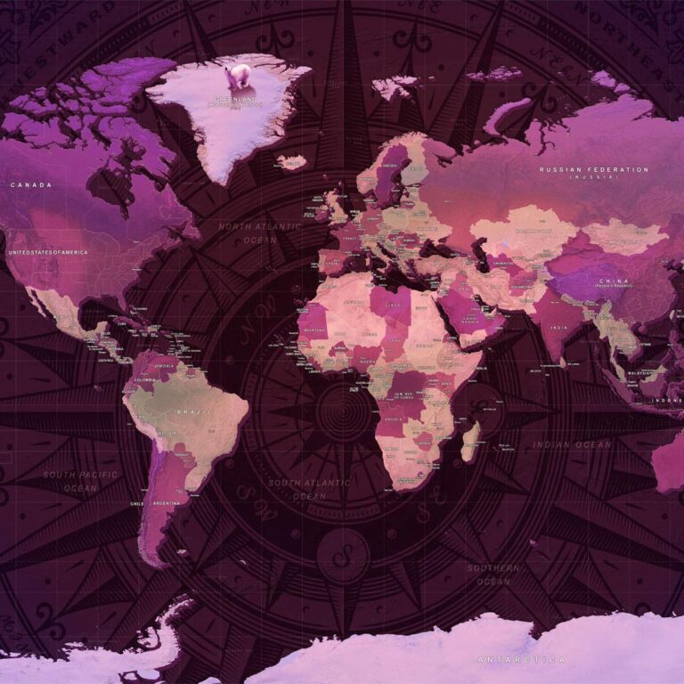Fotobehang - Purple World Map
