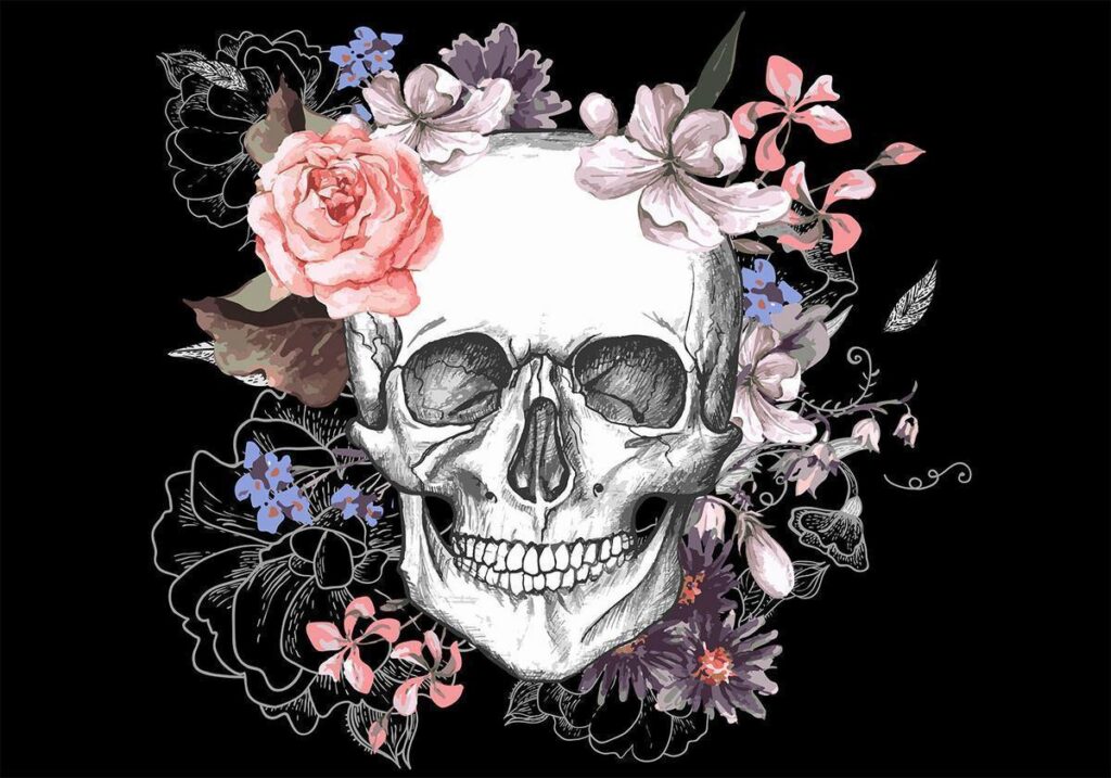 Fotobehang - Skull and Flowers