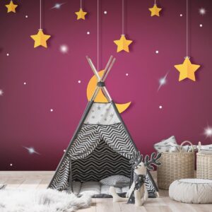 Fotobehang - Skyline - violet night sky landscape with stars for children